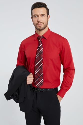Image of HISDERN Mens Dress Shirt with Tie Pocket Square Set Classic Button Down Shirt Matching Tie Long Sleeve Shirts
