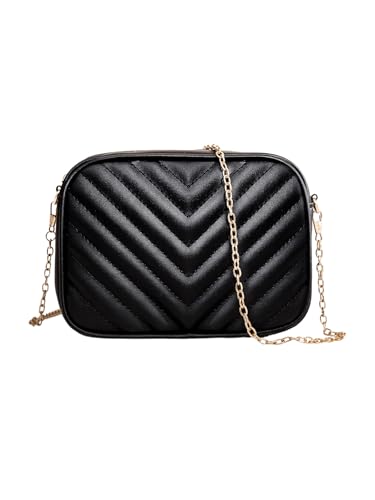 WDIRARA Women's Chevron Quilted Mini Square Chain Bag Zipper Closure Clutch Crossbody Handbag