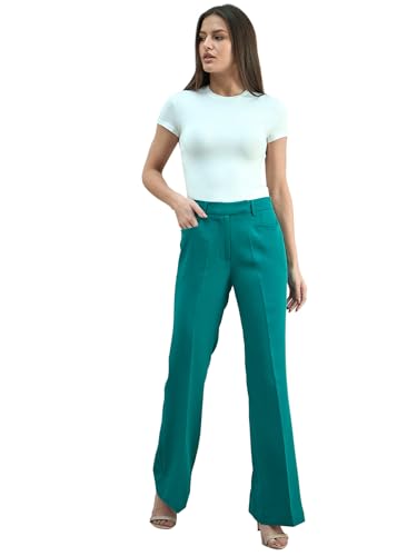 Mid Waist Slim Fit Formal Work Pants for Women Stretchable Office Trousers for Women Professional Business Wear Teal3
