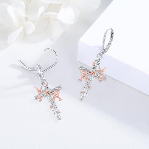Hummingbird Dangle Earrings 925 Sterling Silver Cross Heart Flower Earrings Hummingbird Leverback Earrings Sunflower Bird Earrings Animal Earrings Mother and Daughter Earrings Hummingbird Jewelry Gift Birthday3