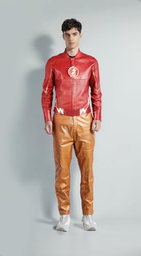 VearFit The Flash Lightning bolt Faux leather Super Hero Black and RED Barry Allen Jacket4