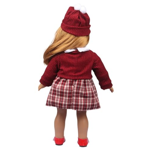 DUORUIMI Vêtements de poupée Robe d'hiver rouge Robe de Noël Manteau à carreaux avec chapeau pour American Girl Poupée 45 cm – vue 3
