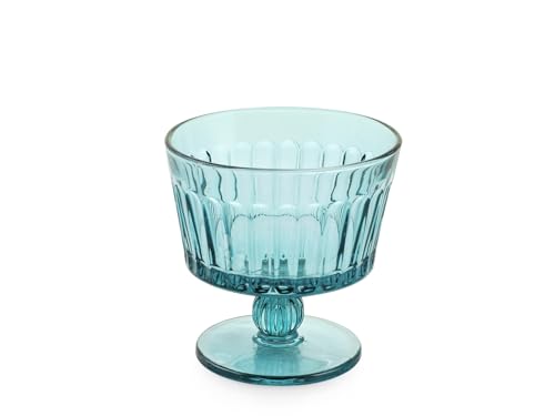 H&H Juego de 3 copas con pie Atena de cristal trabajado azul 35 cl – Elegantes y resistentes – lavables en lavavajillas