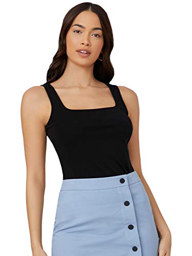 Verdusa Women s Casual Square Neck Sleeveless Slim Fitted Basic Tank Top Black S