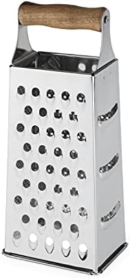 Twine Acacia Wood Handled Cheese Grater, Stainless Steel Grater, Citrus Zester, Reinforced Base, Vintage Kitchenware