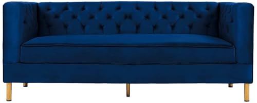 Image of Chesterfield Traditional 3 Seater Luxury Sofa Loving Sofa Button Tufted for Living Room, Guest Room, Bedroom, and Your Loving Space (Dark Blue)