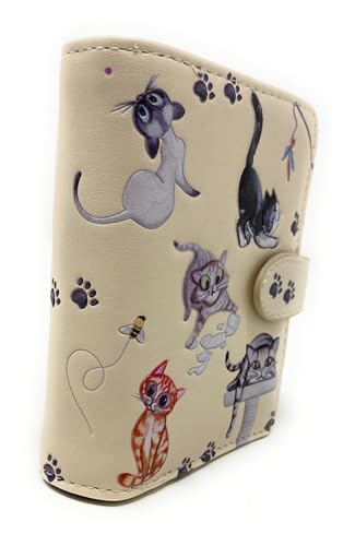 Shag Wear Playful Cats Small Wallet for Women and Teen Girls Vegan Faux Leather Beige 4.5"2