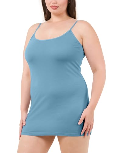 Image of Long Cotton Camisole Spaghetti Strap Tank Top for Women Basic Cami Tops Womens Undershirts Moonstone Blue 3X-Large