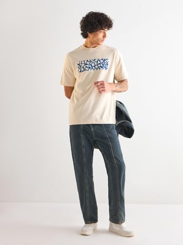 Image of THE BEAR HOUSE Men's Oversize Fit Blue Cotton Printed Polo