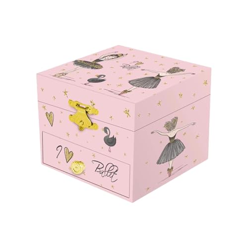 Boîte à bijoux musicale pour enfants et organiseur de bagues rose