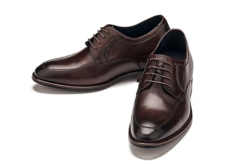 Image of CALTO Men's Invisible Height Increasing Elevator Shoes - Chocolate Brown Premium Leather Lace-up Round-Toe Formal Derby Oxfords - 2.8 Inches Taller - Y7426- Size 6.5 D(M) US