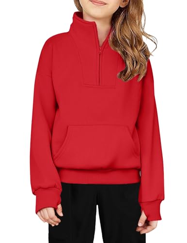 Image of Arshiner Girls Half Zip Sweatshirt Fleece Quarter Zip Pullover Sweatshirts | Fall Fashion Clothes for Teen Girls with Thumb Hole for 5-16 Years