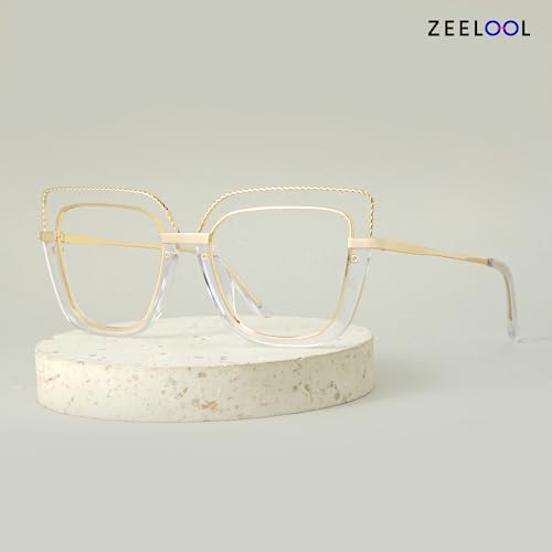 Image of Zeelool Stylish Oversize Cat Eye Glasses Frame for Women with Non-prescription Clear Ornella ZJGX370408-03 Crystal