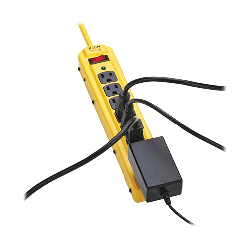 Regleta de alimentación industrial TRIPP LITE serie TLM704SA, 7 enchufes, protección contra sobretensiones de 450 julios, cable de 4 pies, carcasa metálica amarilla miniatura 4