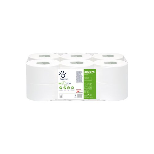 Papernet 407574 Biotech Mini Jumbo WC-Papier, Pure Zellstoff, 2 Lagen, 12 Rollen, weiß