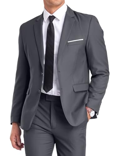 La mejor selección de Trajes para Hombre los mejores 10. 45 Fxzpiodi - Traje de 2 piezas para hombre, ajuste delgado, 2 botones, para negocios, boda, traje de graduación, chamarra y pantalones con corbata, Gris oscuro, XX-Large