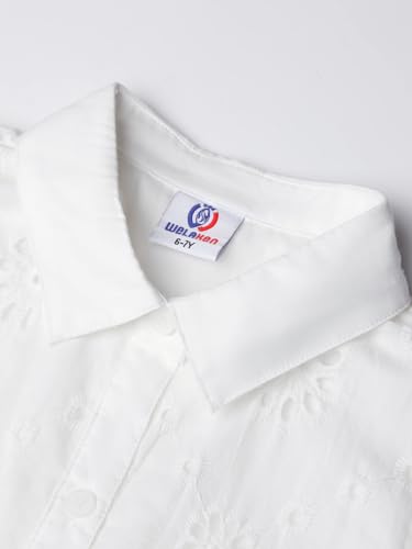Image of Girls Button Down Blouse with Peter Pan Collar - Classic Short-Sleeve Kids Shirt Top