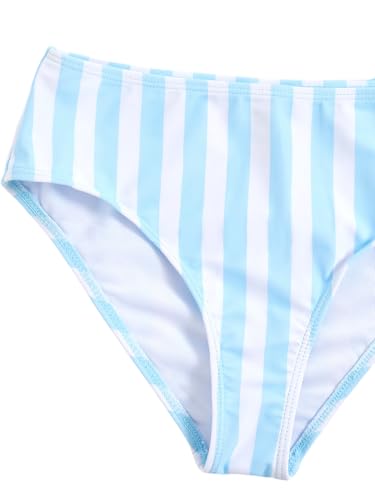 Girl's 3 Piece Triangle Halter Bathing Suit Wireless Swimsuit with Striped Mesh Cover Up Skirt4