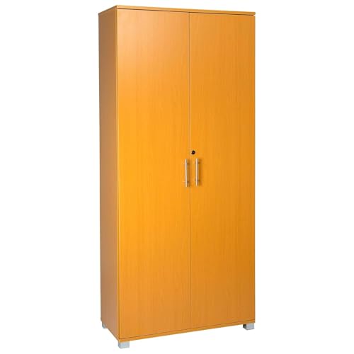 MMT Furniture Designs Ltd Beech Storage Cupboard 2 Door Lockable Filing Cabinet - Tall Office Home Garage Tools Shoe Organiser Wooden 4 Shelf Unit