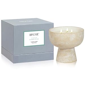 BLUEME Focus Eucalyptus Lime 3 Wick Refillable Wellness Candle Contains Essential Oil Sustainable Hand Finished Hand Poured Premium Luxury Ceramic Natural Cotton Wick Soy Wax Blend