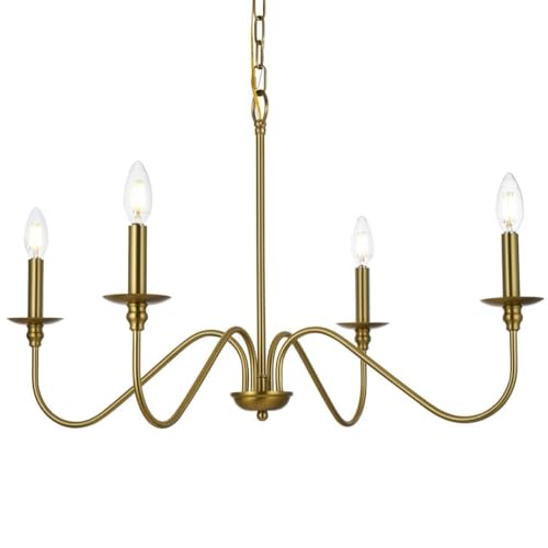 Home-Neat - Lámpara de araña de granja moderna suspendida en el techo, industrial negro con 4 luces para comedor, lámpara rústica de vela para isla de cocina, salón (oro)