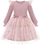 Arshiner Toddler Girls Tulle Dresses with Bow Tie Fall Winter Long Sleeve Formal Party Dress 1-7 Y