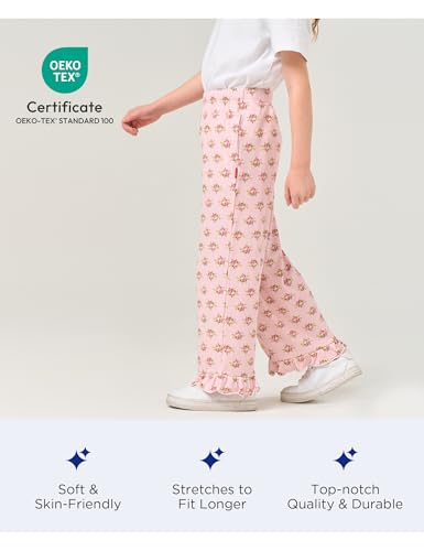 Image of Toddler Girl Pants Soft Bamboo Viscose Casual Ruffle Wide Leg Trousers for Kids with Pockets