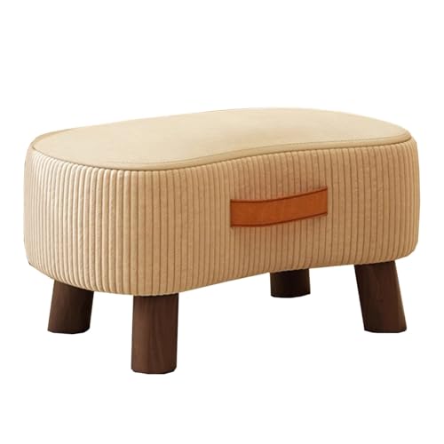 Petit tabouret rectangulaire beige en bois pour salon