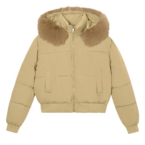 Manteau hiver court chaud femme avec doublure polaire et capuche fourrure protectrice