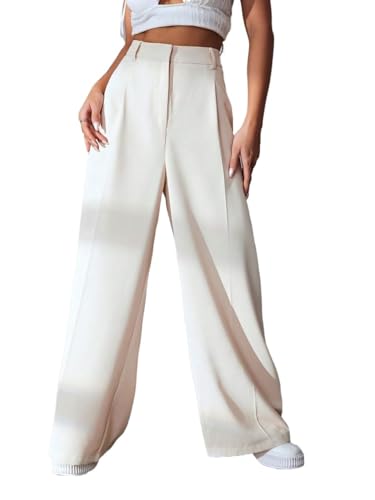 Womens Solid Wide Leg Pants Zipper Button Loose Long Palazzo Pant Trousers For Women