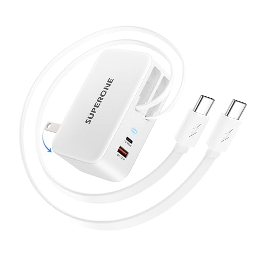 [Upgrade] SUPERONE 4 in 1 Retractable Wall Charger with Dual USB C Cables USB C Charger Block 78W Fast Charging Retractable Phone Charger Wall Plug for iPhone 17/16/15/14/13 iPad Samsung Pixel