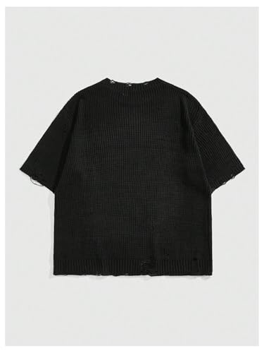 Men's Graphic Distressed Sweater Grunge Punk Ripped Short Sleeve Crew Neck Pullover Sweaters Jumper Tops2