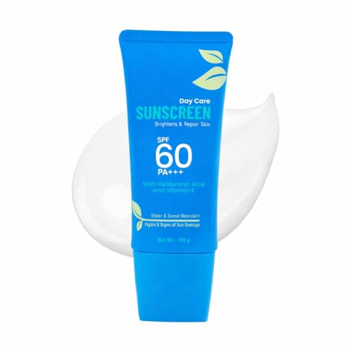 Image of Day Care Sunscreen SPF 60 PA+++, Brightens & Repair Skin, with Hyaluronic Acid and Vitamin E, Water & Sweat Resistant, 100g