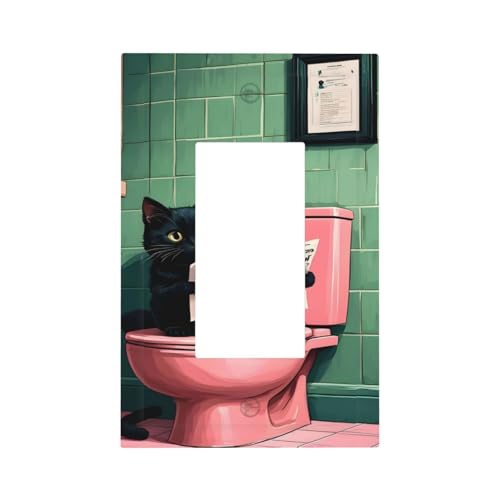 Decorative Outlet Covers Funny Black Cat Newspaper Pink Toilet 1 Gang Single Decora Gfci Device Light Switch Covers Plate 1 Rocker Wall Plate Jumbo Faceplate