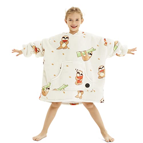 THREE POODLE Wearable Blanket Hoodie for Kids, Oversized Sherpa Sweatshirt Blanket with Giant Hood, Warm Cozy Hooded Blanket, Cute Gifts for Kids Girls Boys