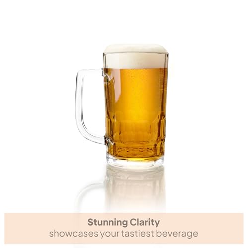 Image of CELLO Classic Glass Beer Mug with Handle Set of 2 Pcs, 330 ml Transparent | Freezer & Fridge Safe, Durable Leadfree Dishwasher Safe Toughened Glass Mug for Serve Beer, Cocktail Mocktail & Beverages