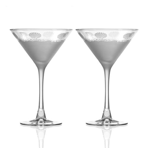 Rolf Glass Sea Shore Martini Cocktail Glass | Stemmed 7.5 oz. Martini Glasses | Lead-Free Glass | Diamond-Wheel Engraved Cocktail Glasses | Designed and engraved in the US (Set of 2)