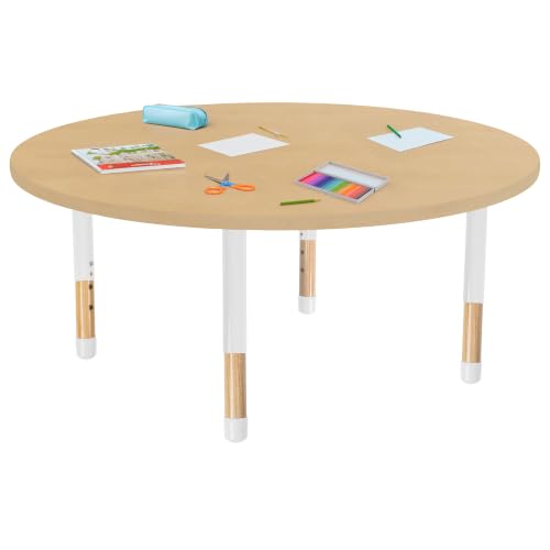 Image of 48 inch x 48 inch Round Kids Classroom Table with Adjustable Chunky Wood Legs