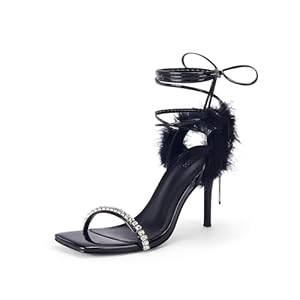 Coutgo Womens Strappy Lace up Heels Sandals Rhinestone Sexy Stiletto High Heel Party Wedding Dress Shoes