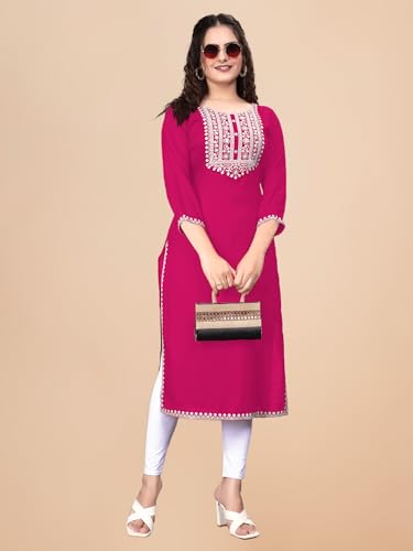 Image of Women Rayon Embroidered Kurti Three Quarter Sleeve Kurta for Women and Girls Embroidery Work Soft Rayon Fabric Comfortable