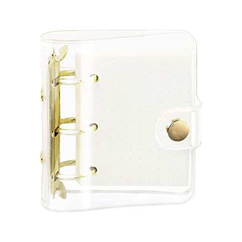 Clear Mini 3 Ring Binder Cover Soft PVC Refillable Notebook Binders Gold Round Ring Loose Leaf Folder with 80 Sheets Mini Planner Refill Paper (Dot Page, Gold Ring) Cover