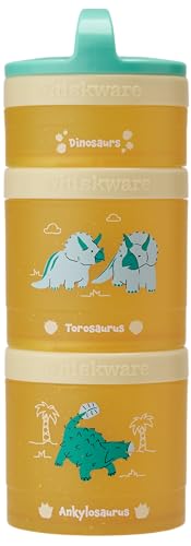 Image of Whiskware Dinosaur Stackable Snack Containers for Babies, Kids, and Toddlers, 3 Stackable Snack Cups for School or Travel, Cupholder Friendly, Blue /Yellow