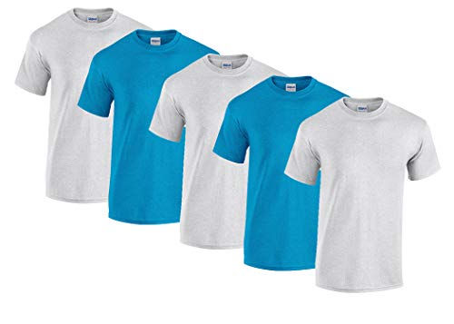 Gildan 5 Stück Heavy Cotton T-Shirt Herren Shirt S - 3XL Schwarz Weiß (XL, 3Ashgrey/2AntiqueSapphire)