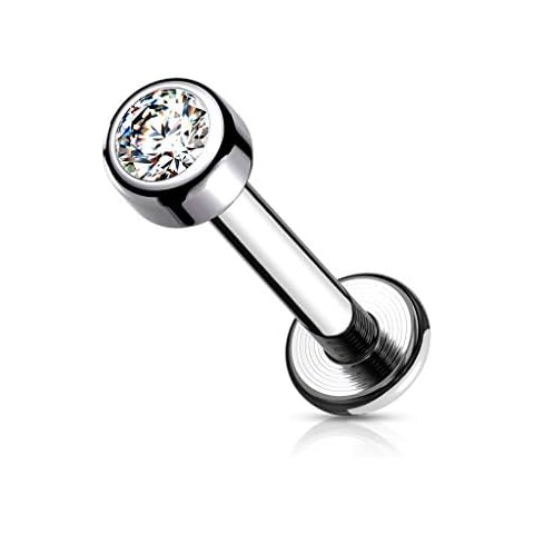PiercedOff Labret de titanio 16GA con gemas CZ Cover