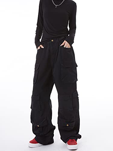 Image of Women's Baggy Cargo Pants Y2K Clothing Multi-Pocket Relaxed Fit Jeans Fairy Grunge Clothes Alt Emo Streetwear