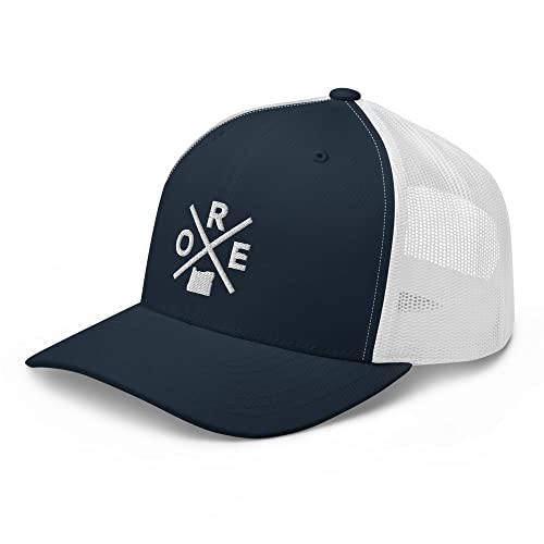 Retro Oregon Trucker Hat Mesh ORE Cross Trucker Cap Navy/White