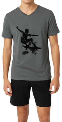 Jungen Schlafanzug kurz Skater, aus 100% Baumwolle, mit Graphit farbener...