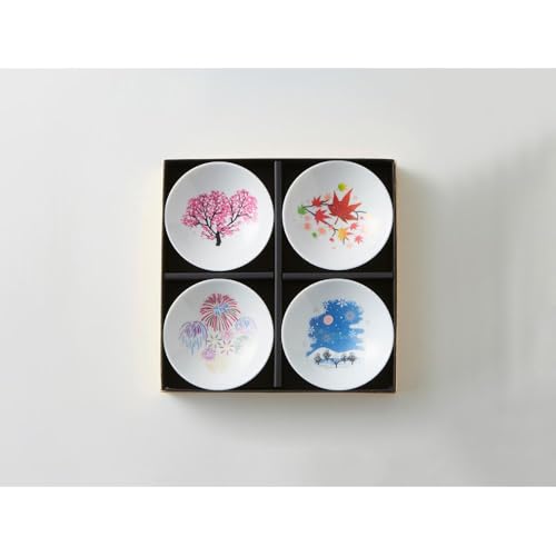 [温度で変化する][美濃焼]酒器 平盃 4個 セット 『冷感四季揃』[丸モ高木陶器]