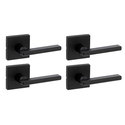 Image of Kwikset Halifax Interior Passage Door Handle, Lever for Closet and Hallway Doors, Reversible Non-Locking Handle Lever, Matte Black, with Microban Protection, 4 Pack