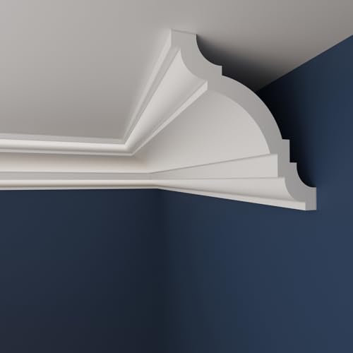 Image of WOLDECOR Coving for Ceilings, White XPS Cornice, Lightweight Ceiling Coving & Moulding, Paintable Decorative Trim, Easy DIY Installation for Modern Interiors (InternalCorner 20cm, WW01)